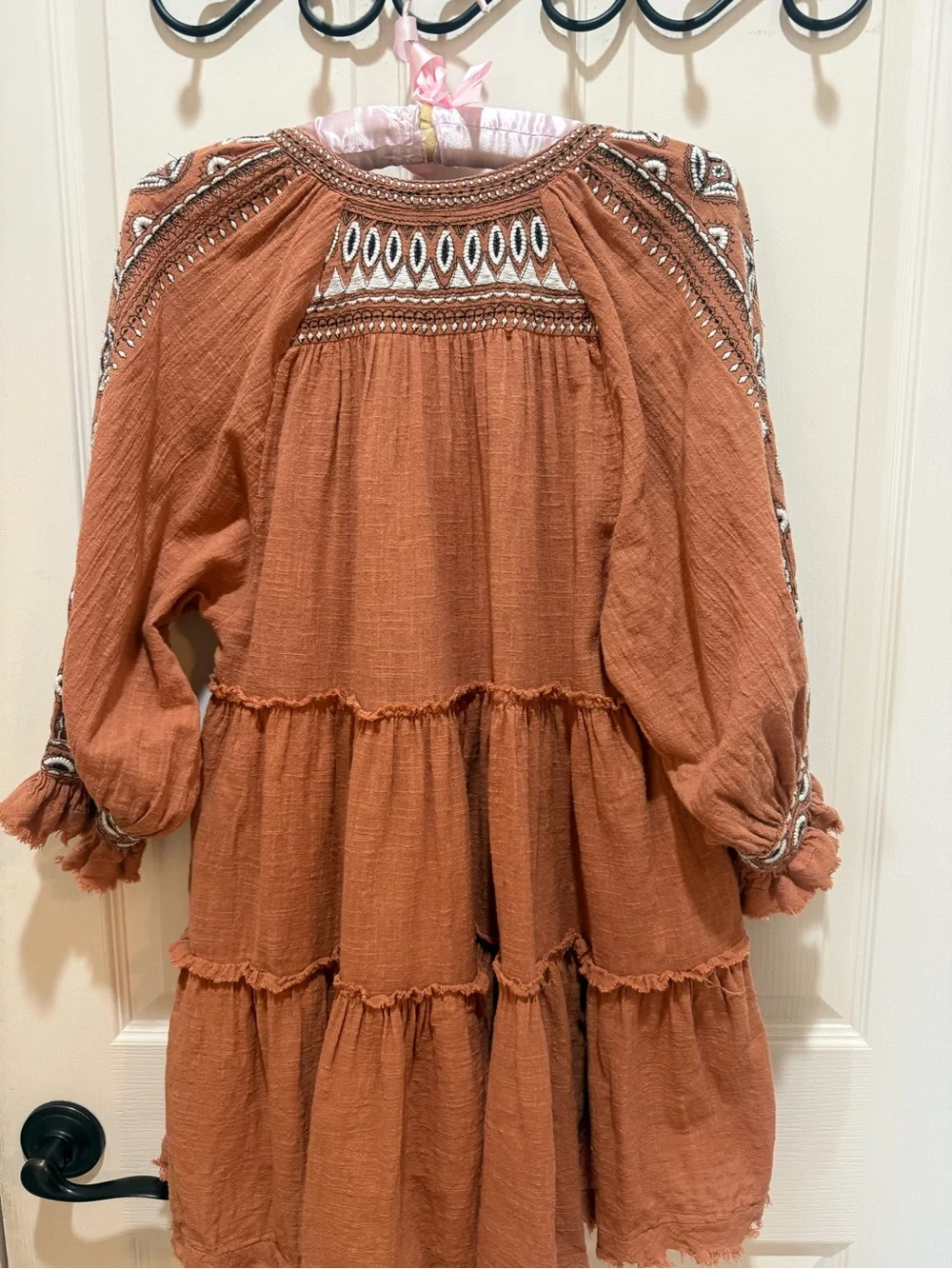 Free People Rust Tiered Boho Embroidered Midi Dress